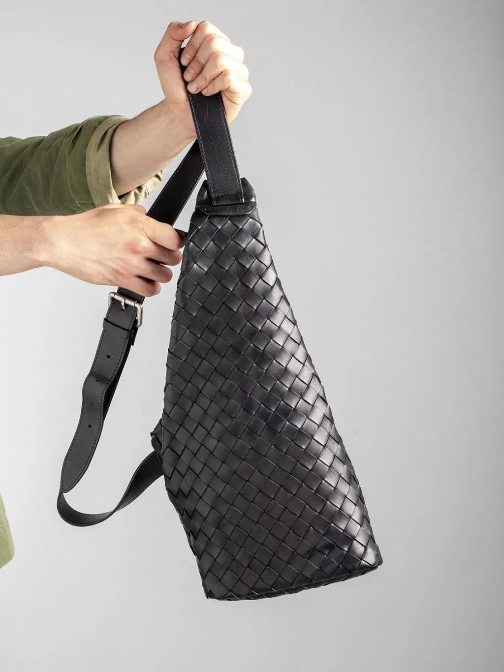 Women Officine Creative ARMOR 05 - Green Woven Leather Backpack