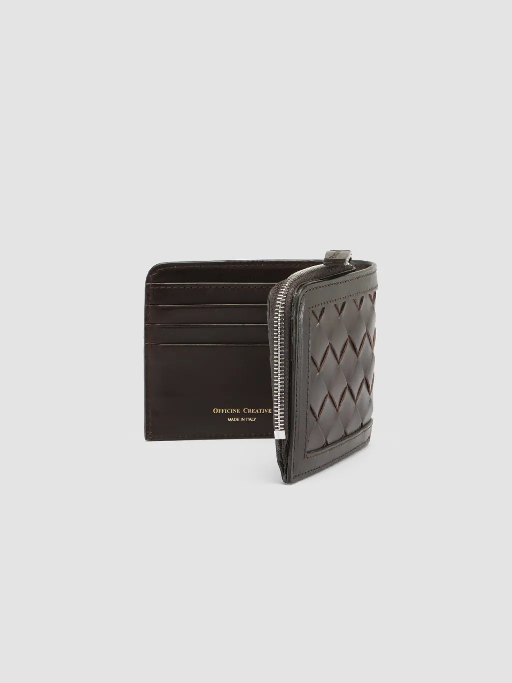 Women Officine Creative BERGE’ 104 - Brown Woven Leather Bifold Wallet
