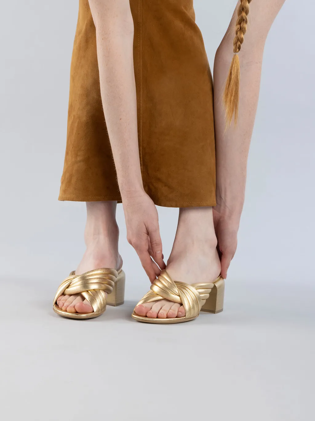 Women Officine Creative ETHEL 022 - Gold Leather Slide Sandals