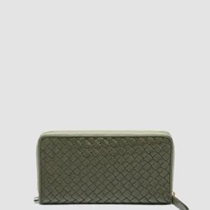 Women Officine Creative JULIET 101 - Green Woven Leather Zip-around Wallet