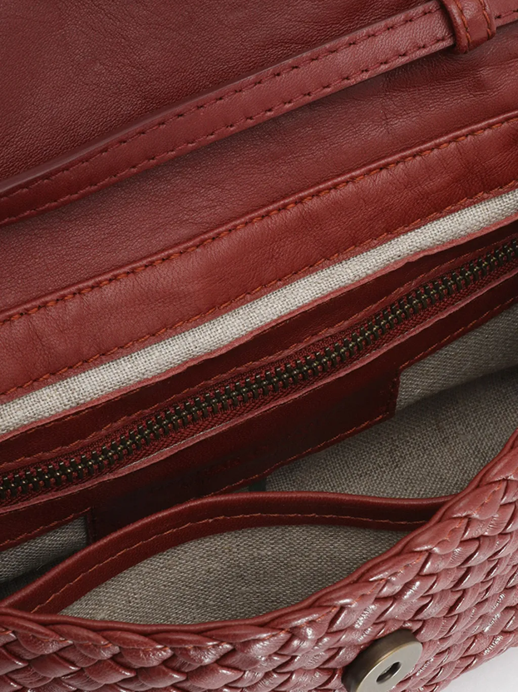 Women Officine Creative OC CLASS 47 - Burgundy Woven Leather Crossbody Bag
