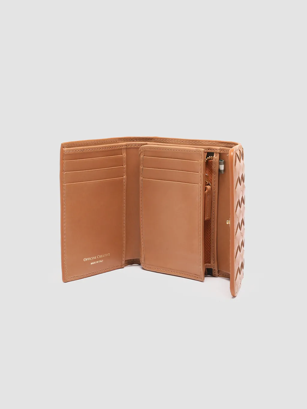 Women Officine Creative POCHE 110 - Brown Woven Leather Trifold Wallet