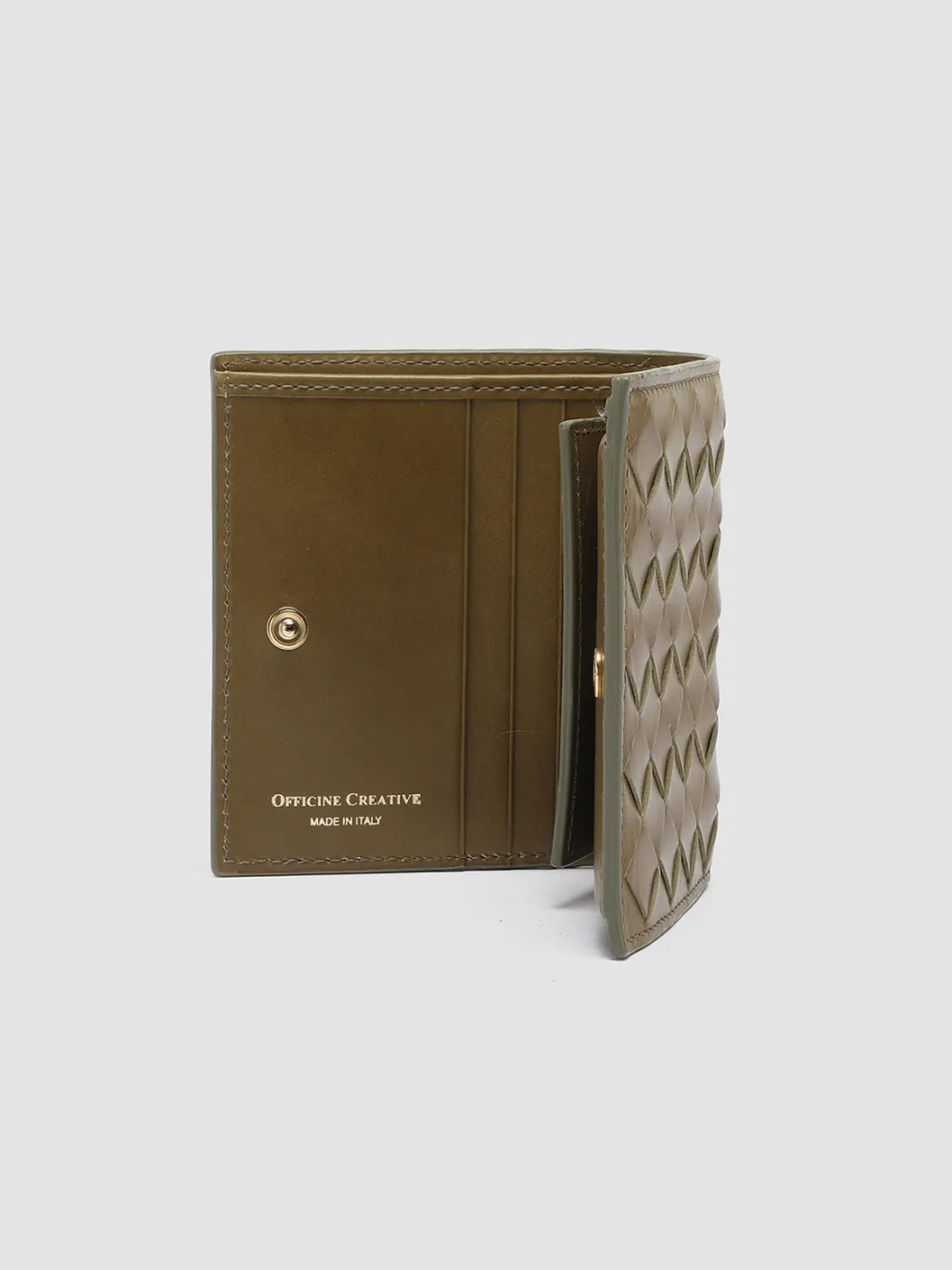 Women Officine Creative POCHE 111 - Green Woven Leather Bifold Wallet