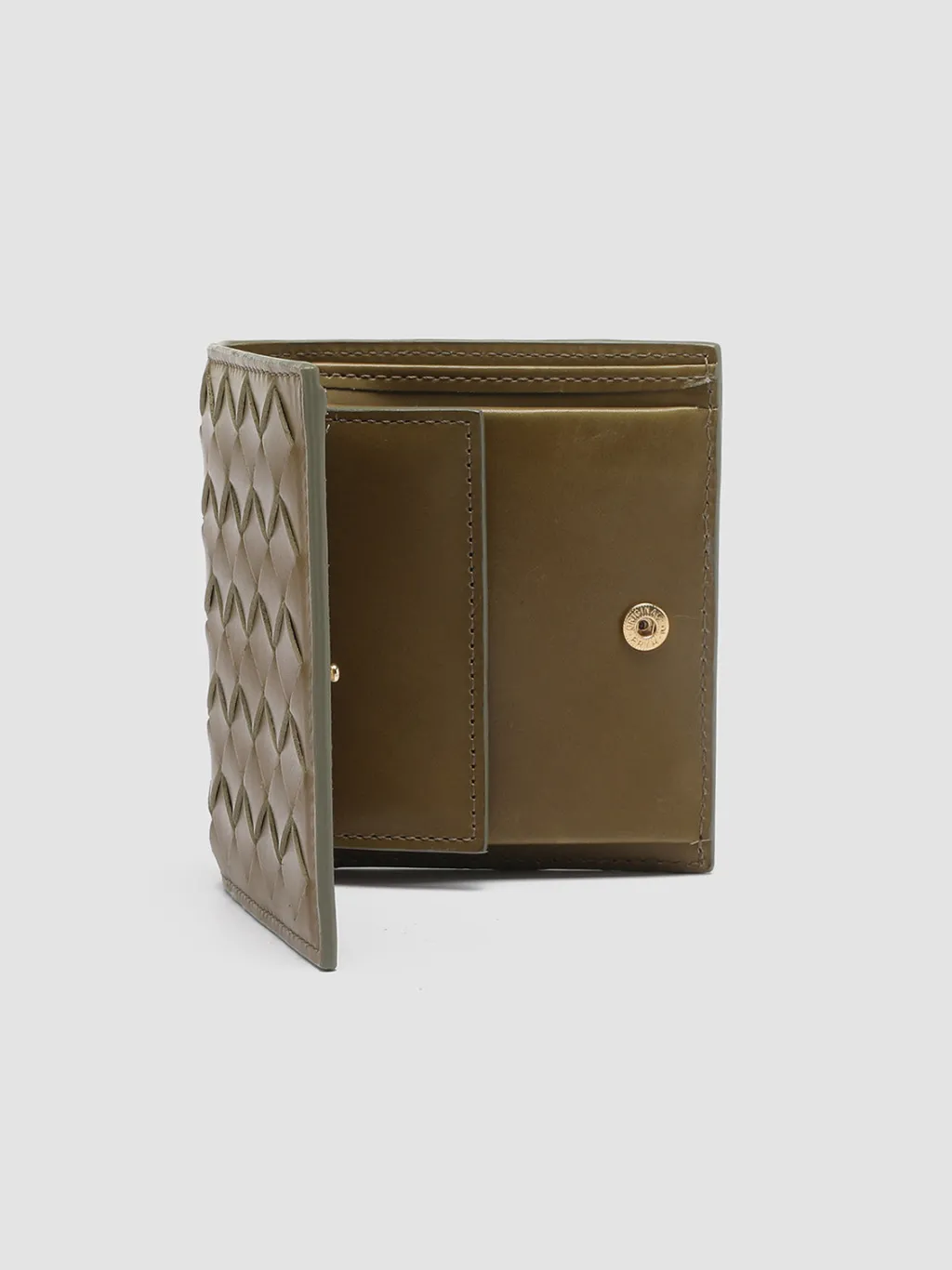 Women Officine Creative POCHE 111 - Green Woven Leather Bifold Wallet
