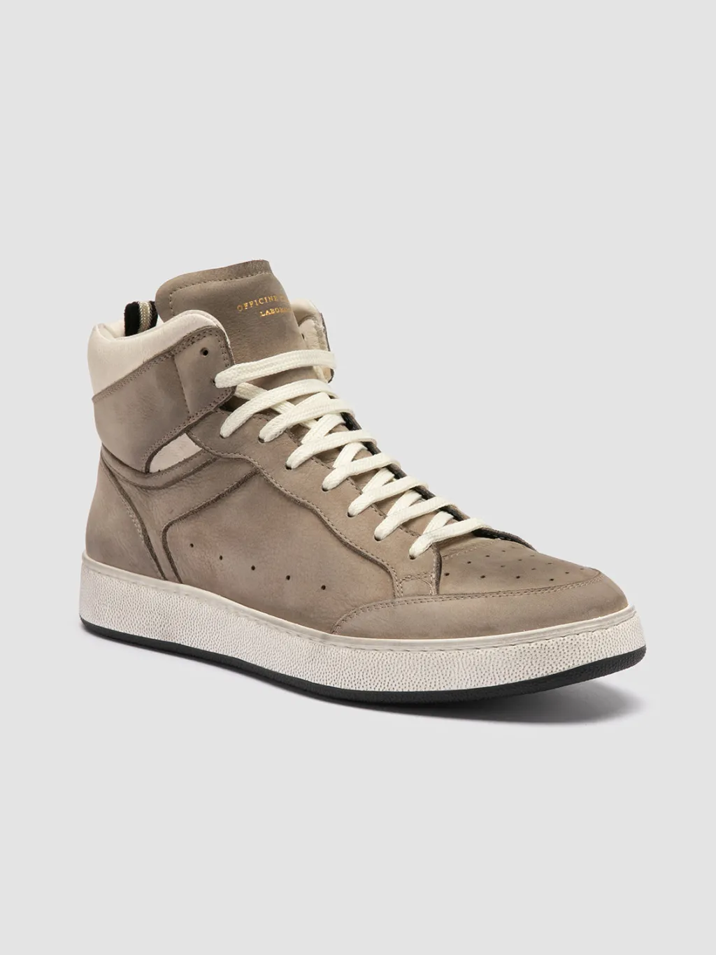Officine Creative THE ANSWER 004 - Taupe Leather And Suede High Top Sneakers